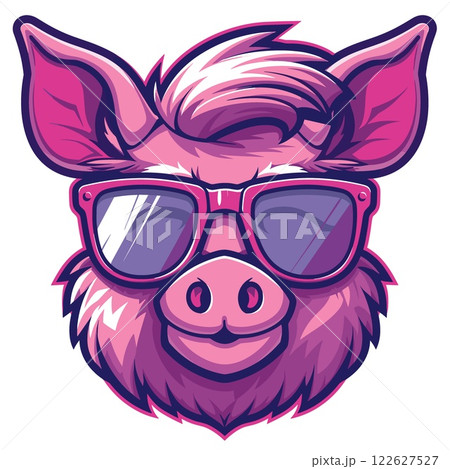 Pig wearing sunglasses and a hat 122627527