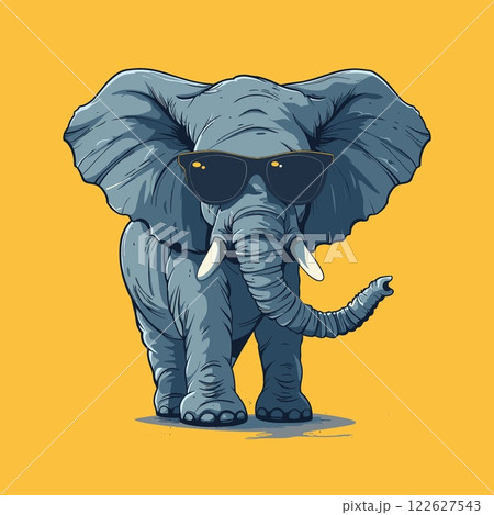Blue elephant with sunglasses on its face Blue elephant with sunglasses on its face 122627543