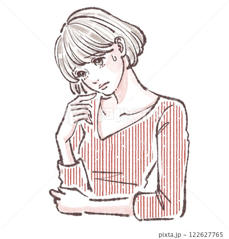 ため息/落ち込む/悩み/悲しい/体調不良/女性・女の子のイラスト素材 ため息/落ち込む/悩み/悲しい/体調不良/女性・女の子のイラスト素材 122627765