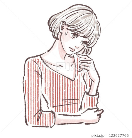 ため息/落ち込む/悩み/悲しい/体調不良/女性・女の子のイラスト素材 ため息/落ち込む/悩み/悲しい/体調不良/女性・女の子のイラスト素材 122627766