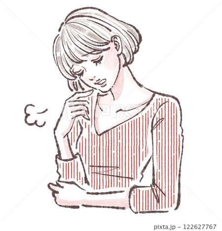 ため息/落ち込む/悩み/悲しい/体調不良/女性・女の子のイラスト素材　 122627767