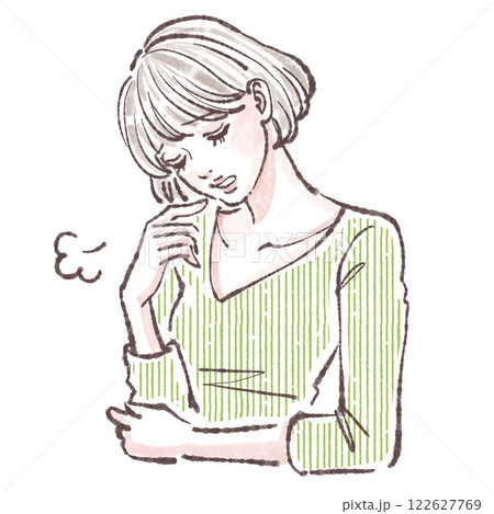 ため息/落ち込む/悩み/悲しい/体調不良/女性・女の子のイラスト素材 ため息/落ち込む/悩み/悲しい/体調不良/女性・女の子のイラスト素材 122627769