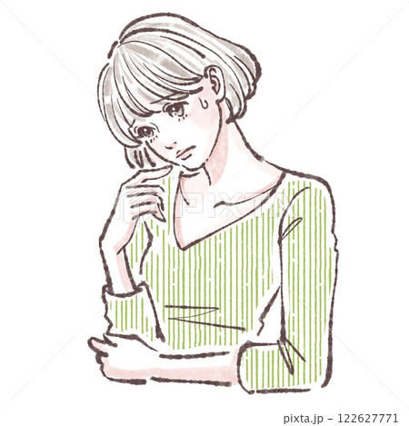 ため息/落ち込む/悩み/悲しい/体調不良/女性・女の子のイラスト素材　 122627771