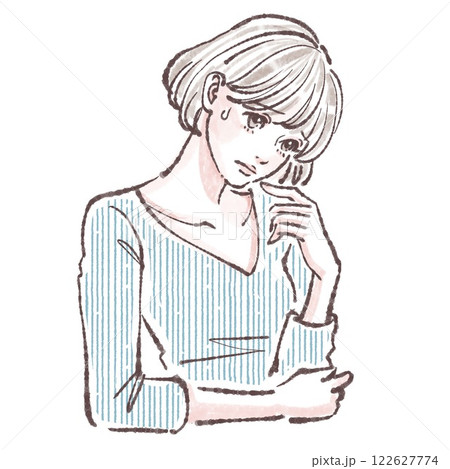 ため息/落ち込む/悩み/悲しい/体調不良/女性・女の子のイラスト素材  ため息/落ち込む/悩み/悲しい/体調不良/女性・女の子のイラスト素材  122627774