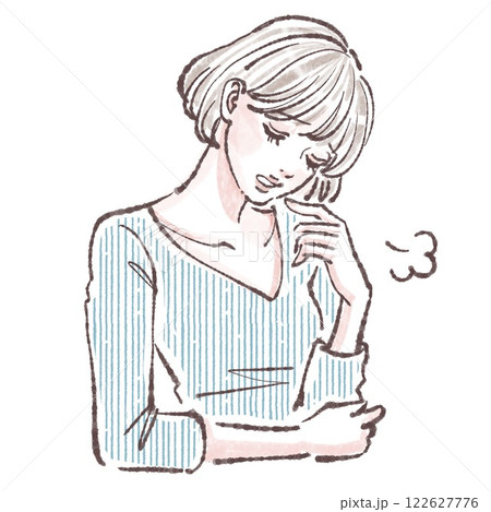 ため息/落ち込む/悩み/悲しい/体調不良/女性・女の子のイラスト素材  ため息/落ち込む/悩み/悲しい/体調不良/女性・女の子のイラスト素材  122627776