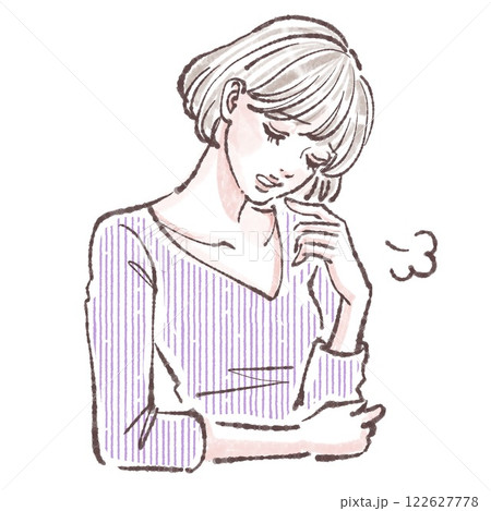 ため息/落ち込む/悩み/悲しい/体調不良/女性・女の子のイラスト素材　 122627778