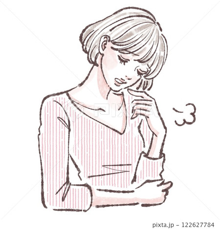 ため息/落ち込む/悩み/悲しい/体調不良/女性・女の子のイラスト素材　 122627784