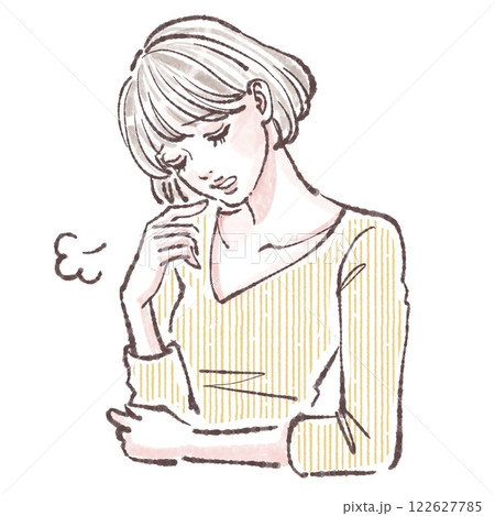 ため息/落ち込む/悩み/悲しい/体調不良/女性・女の子のイラスト素材 ため息/落ち込む/悩み/悲しい/体調不良/女性・女の子のイラスト素材 122627785