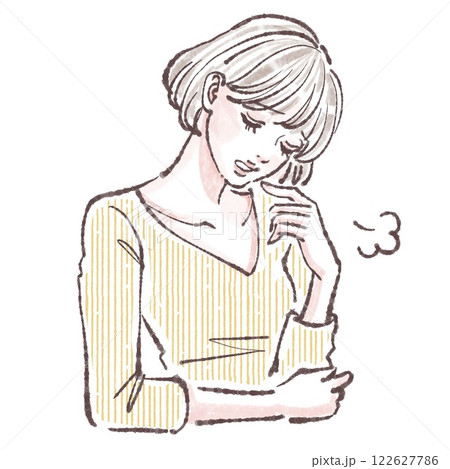 ため息/落ち込む/悩み/悲しい/体調不良/女性・女の子のイラスト素材　 122627786