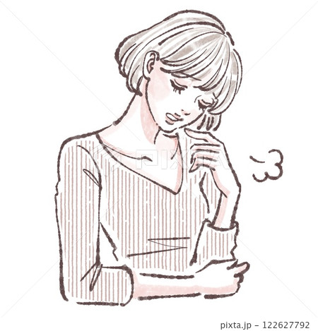 ため息/落ち込む/悩み/悲しい/体調不良/女性・女の子のイラスト素材　 122627792