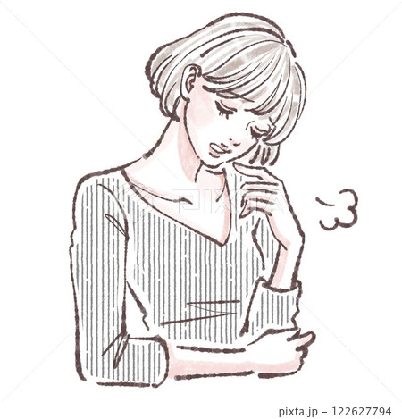 ため息/落ち込む/悩み/悲しい/体調不良/女性・女の子のイラスト素材　 122627794