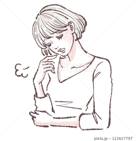 ため息/落ち込む/悩み/悲しい/体調不良/女性・女の子のイラスト素材 ため息/落ち込む/悩み/悲しい/体調不良/女性・女の子のイラスト素材 122627797
