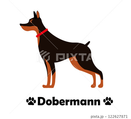 ドーベルマン　フラットデザイン、横向きの犬のシンプルなイラスト 122627871