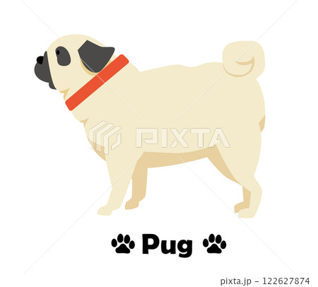 パグ犬　フラットデザイン、横向きの犬のシンプルなイラスト 122627874