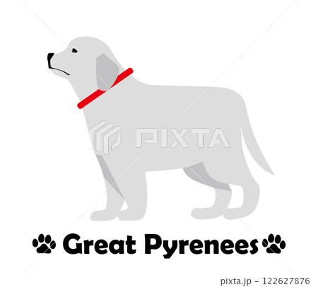 グレートピレニーズ　フラットデザイン、横向きの犬のシンプルなイラスト 122627876