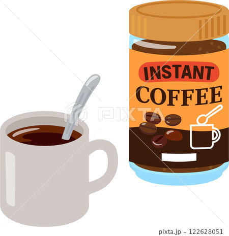 インスタントコーヒーのボトルとマグカップ 122628051