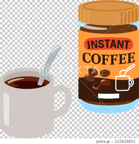 インスタントコーヒーのボトルとマグカップ 122628051