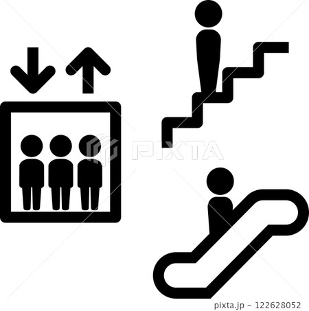 エレベーター、エスカレーター、階段のピクトグラム 122628052