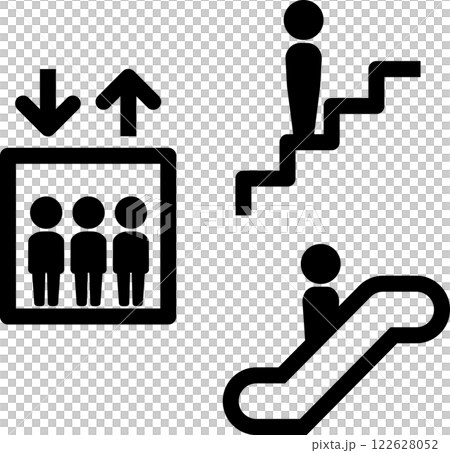 エレベーター、エスカレーター、階段のピクトグラム 122628052