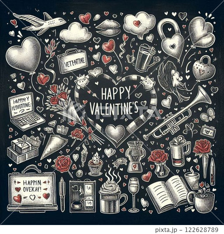 バレンタイン　黒板 122628789