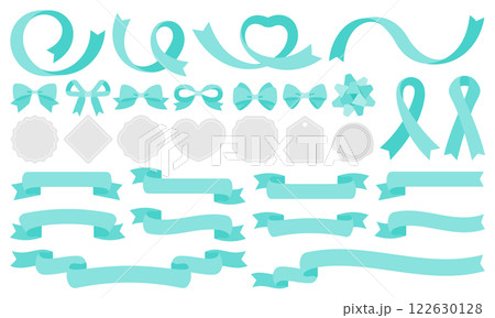 リボンとフレームのあしらいフラットセット(ライトグリーン・シルバー) 122630128