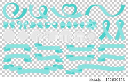 リボンとフレームのあしらいフラットセット(ライトグリーン・シルバー) 122630128