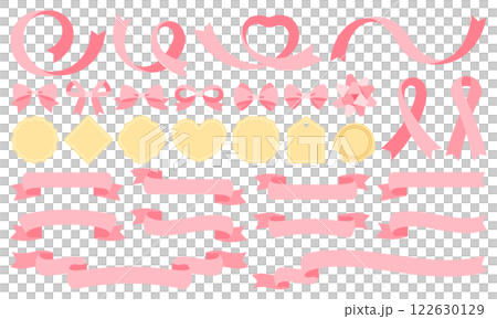 緞帶和框架裝飾平面套裝（粉紅色和金色） 122630129