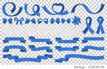 絲帶和框架裝飾平面套裝（藍色和銀色） 122630130