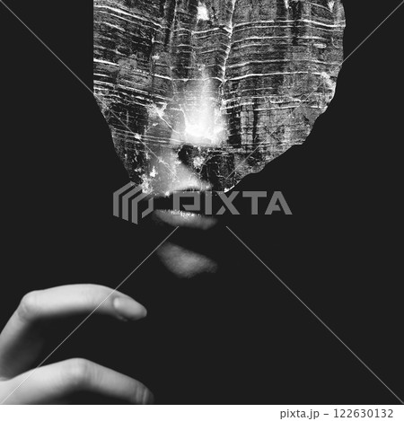 Part of woman face in black shadow background 122630132