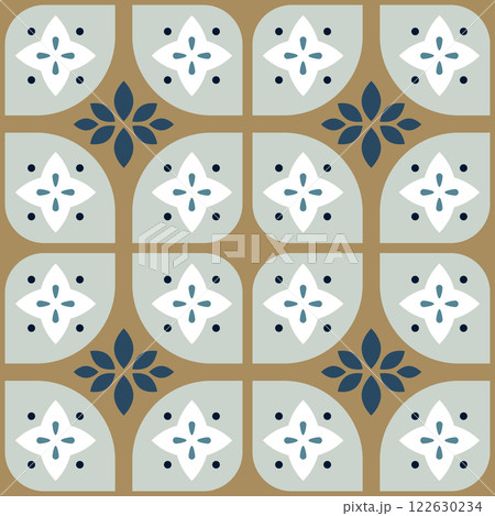 Geometric seamless pattern, abstract oriental style vector. Geometry tiles design. Moroccan, Spanish and Portuguese azulejos ceramic design. 122630234
