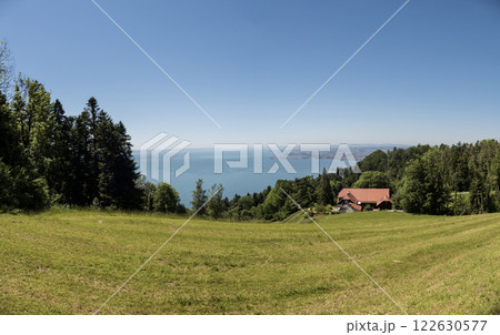 Panoramic view from Pfander mountain to lake Bodensee, Vorarlberg, Austria 122630577