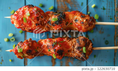 Spicy Grilled Chicken Skewers 122630710