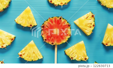 Unique pineapple and watermelon fruit popsicles 122630713
