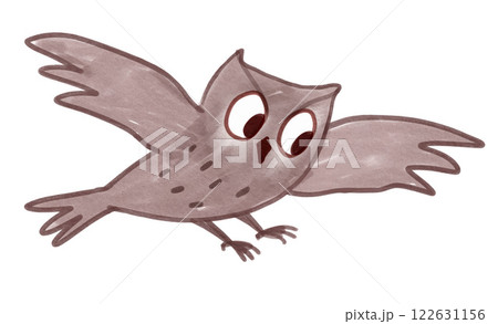 Child drawing of adorable cute flying owl Child drawing of adorable cute flying owl 122631156