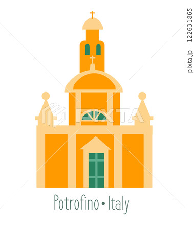 Church of San Giorgio, Italy. Sights and buildings in Liguria, Portofino. Traditional Mediterranean landmark. Italy and tourism. Isolated illustration on white background.  122631865