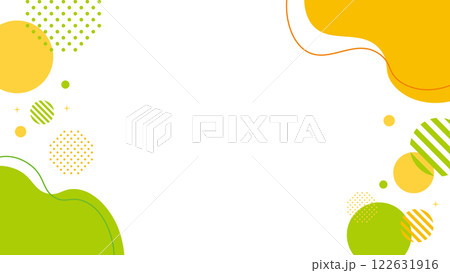 オレンジ　黄緑　抽象的　幾何学　フレーム　水玉　シェイプ　キラキラ 122631916
