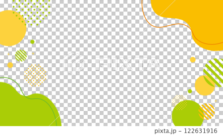 オレンジ　黄緑　抽象的　幾何学　フレーム　水玉　シェイプ　キラキラ 122631916