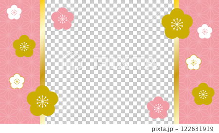 Japanese style frame pink gold hemp leaf plum blossom left and right 122631919