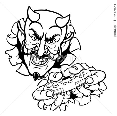 Devil Gamer Video Game Controller Mascot Cartoon Devil Gamer Video Game Controller Mascot Cartoon 122632624