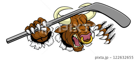 Bull Minotaur Longhorn Cow Ice Hockey Mascot Bull Minotaur Longhorn Cow Ice Hockey Mascot 122632655