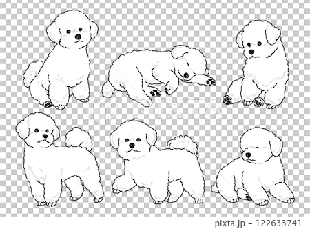 様々なポーズのビションフリーゼの手書きイラストセット 122633741