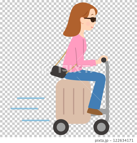 A young woman traveling with an electric suitcase A young woman traveling with an electric suitcase 122634171