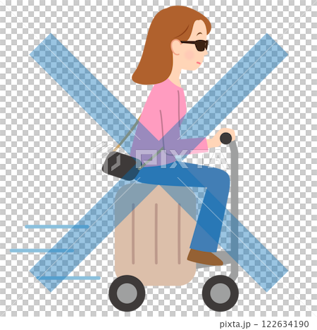 A young woman traveling with an electric suitcase 122634190