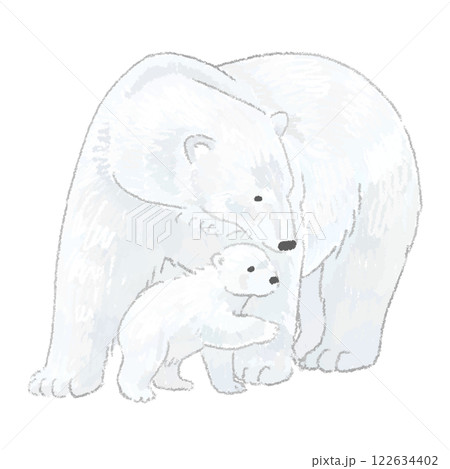 シロクマの親子の手書きイラスト シロクマの親子の手書きイラスト 122634402