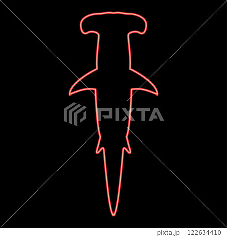 Neon shark hammer head red color vector illustration image flat style Neon shark hammer head red color vector illustration image flat style 122634410