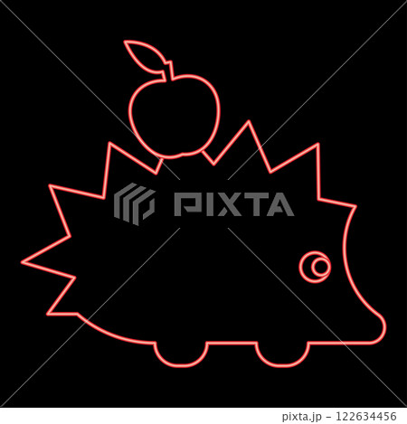Neon cute hedgehog with apple red color vector illustration image flat style 122634456