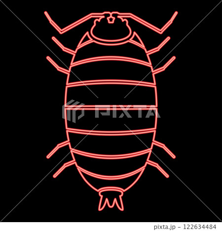 Neon roly poly woodlouse porcellio scaber woodruff red color vector illustration image flat style Neon roly poly woodlouse porcellio scaber woodruff red color vector illustration image flat style 122634484