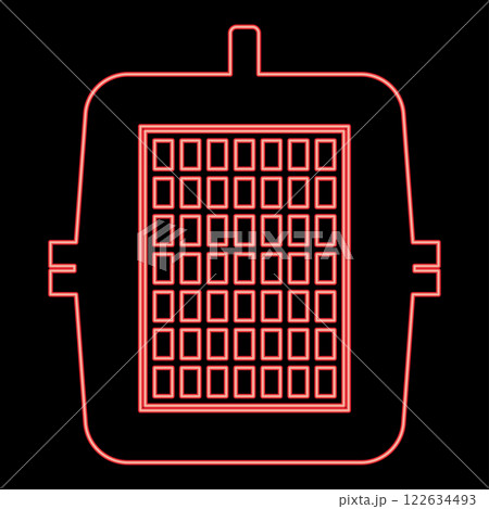 Neon box for domestic animal pet carrier case crate red color vector illustration image flat style 122634493