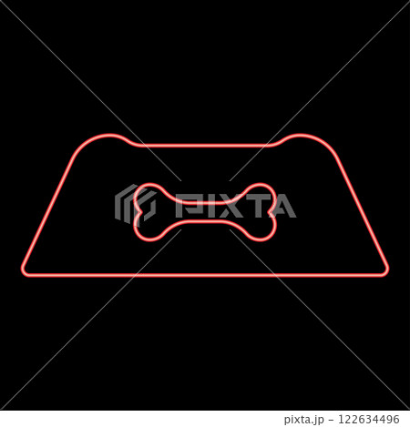 Neon dog bowl for water pet plate feed concept red color vector illustration image flat style 122634496