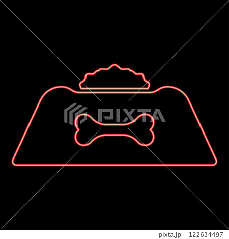 Neon dog bowl with food red color vector illustration image flat style 122634497